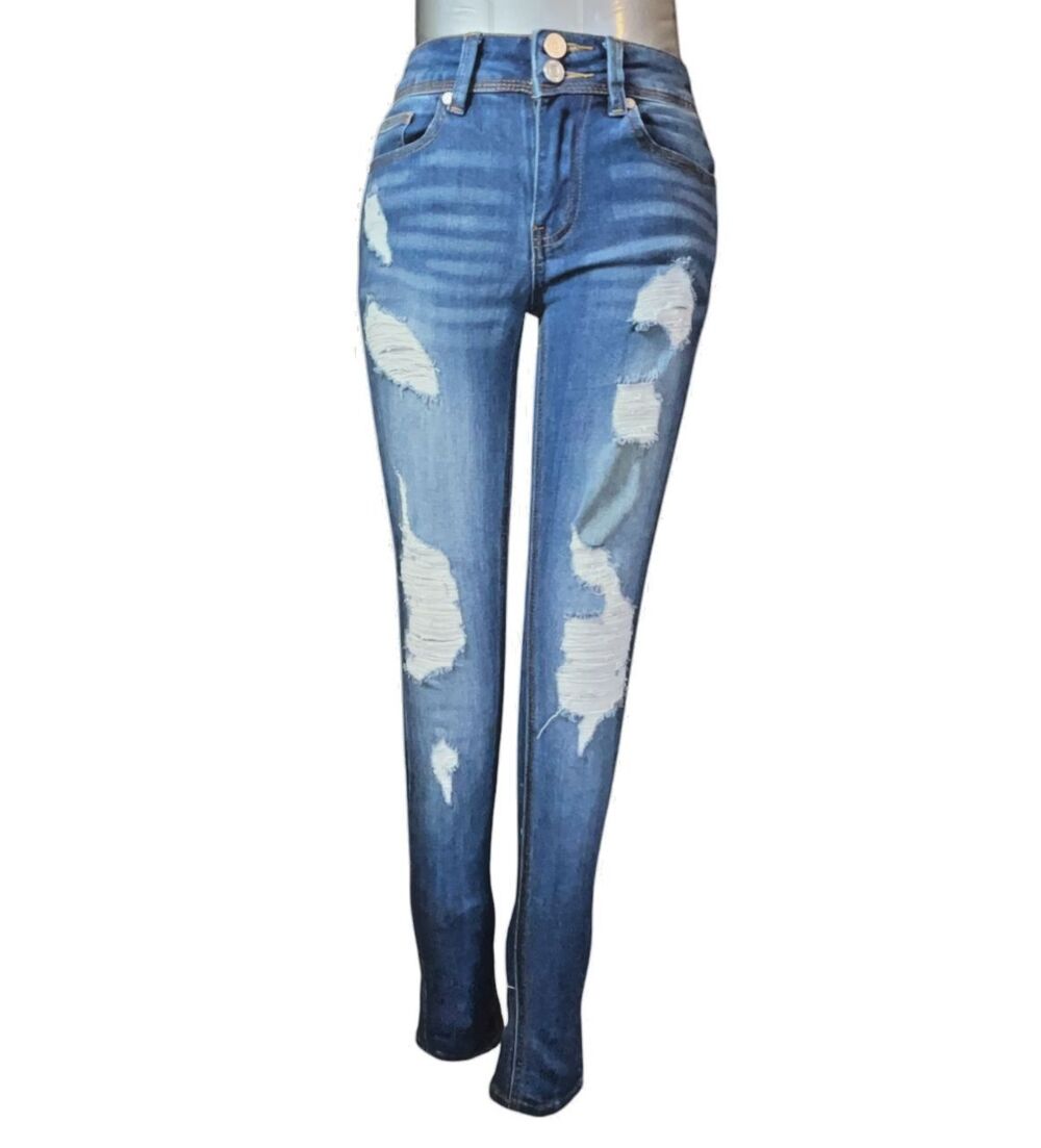 Indigo Rein Jeans Women 1 Mid Rise Skinny Distressed Stretch (W24 L28)